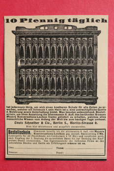 Blatt Historische Werbung Meyers Konversations Lexikon 1905 Louis Schneider Berlin Moritz Strasse 6